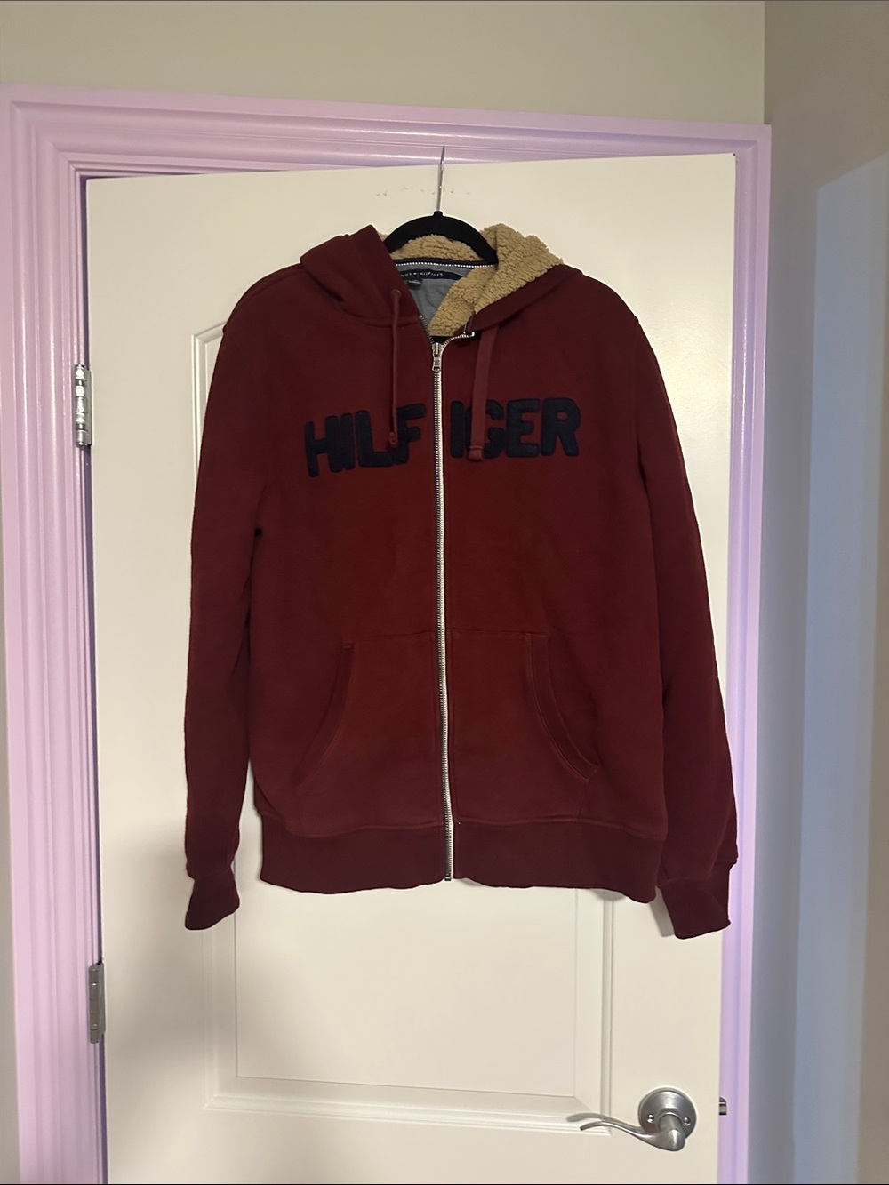 Tommy Hilfiger Burgundy Sherpa-Lined Zip Jacket